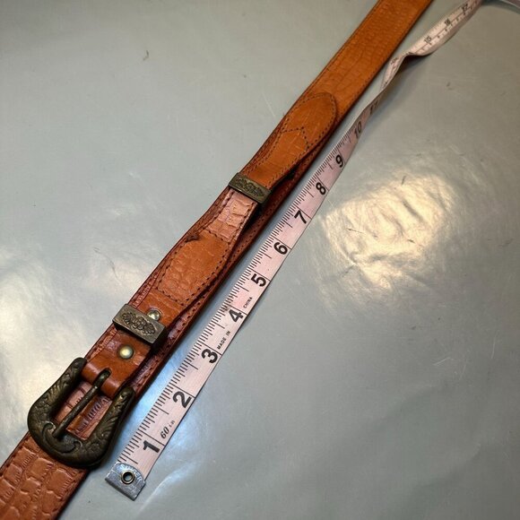 Fiorucci Italy Leather Double Strap Belt Vintage Embossed Brass Floral Accents - Picture 14 of 16